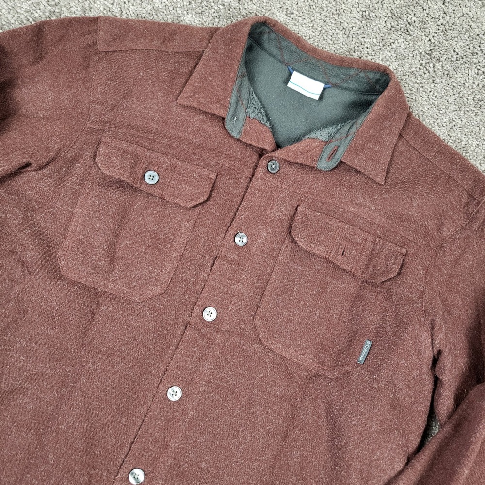 Columbia Shirt Jacket Mens M Brown Excellent Sherpa Lined Wool Blend AM8197